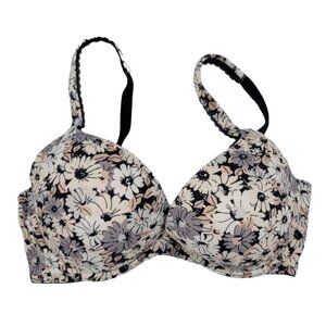 Victoria's Secret Body By PushUp Bra Black Cream 34D Floral Underwire Rhinestone